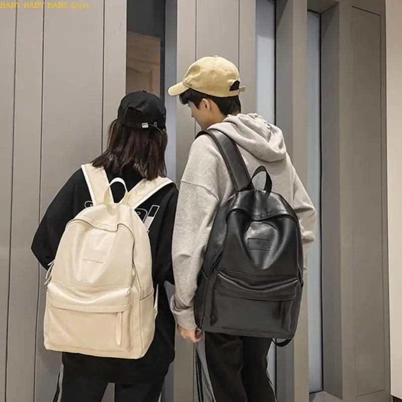 

Q81A Korean Backpack Student School Backpack Women Large Capacity Backpack Man PU Leather Backpack Travel Backpack