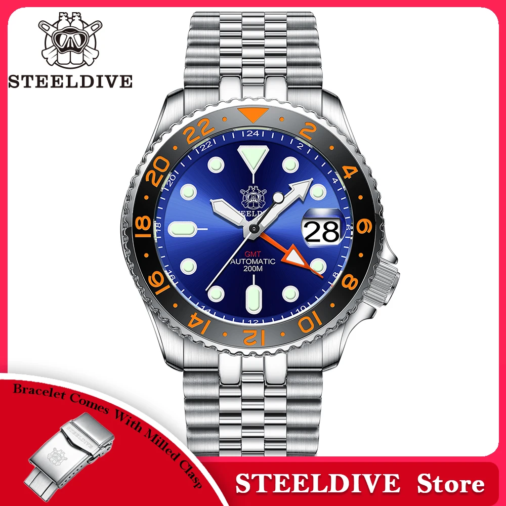 SD1994 STEELDIVE Brand 42MM GMT Mechanical NH34 Movement 200M Waterproof Ceramic Bezel Insert Sapphire Glass Dive Watch Reloj