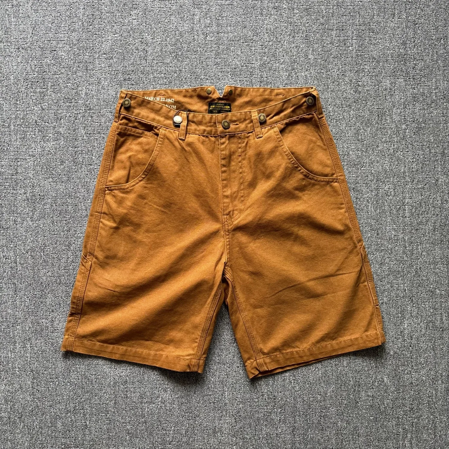 12OZ canvas wear-resistant fabric summer men's loose straight five-quarter pants Ami khaki multi-pocket workwear casual shorts