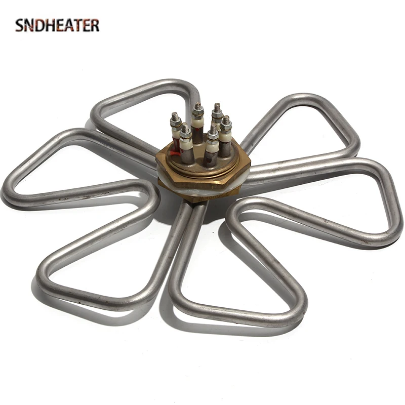 SNDHEATER 220V/380V DN50 Plum Shape Electric Water Heating Element Copper Thread 2 Inches Boiling Spare Parts 3KW/6KW/9KW/12KW