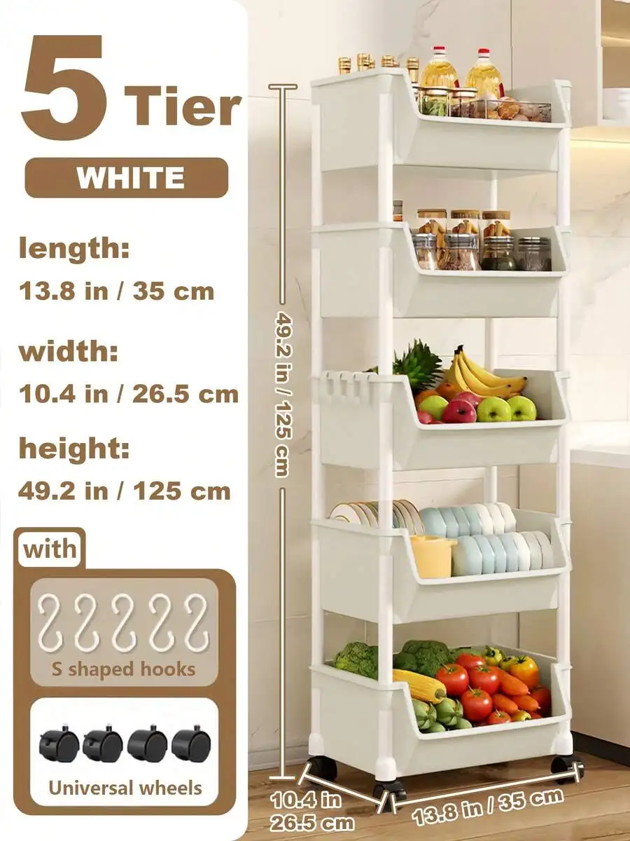 Storage Rolling Cart With Wheels, Storage Cart, Utility Rolling Cart With Lockable Wheels, Multifunction Kitchen Storage Organiz