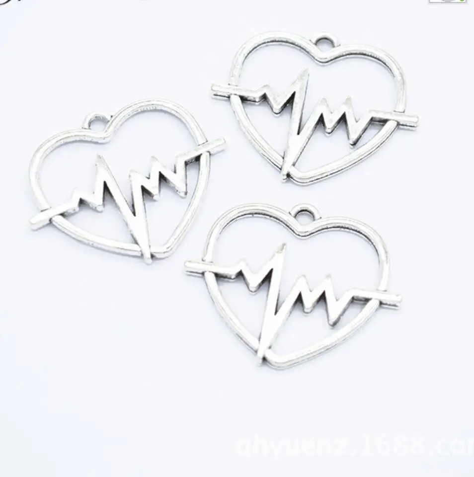 10pcs 30*25mm Zinc Alloy heart Electrocardiogram charms Symbol Connectors for Bracelets Jewelry Charms Findings F0564