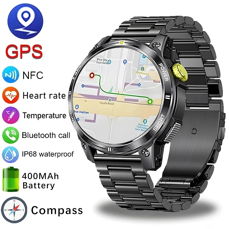 

New Outdoor Sport Smart Watch Men GPS Sports Track Heart Rate Blood Oxygen Monitoring Watch Calories lP68 Waterproof Smart Watch