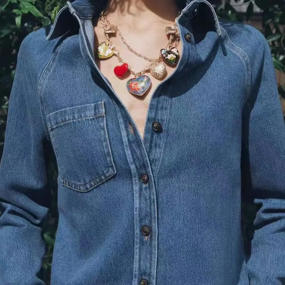 

Luxury-lite design, artistic touch, oil painting heart multi-layered overlapping necklace, Valentine's Day, jewelry