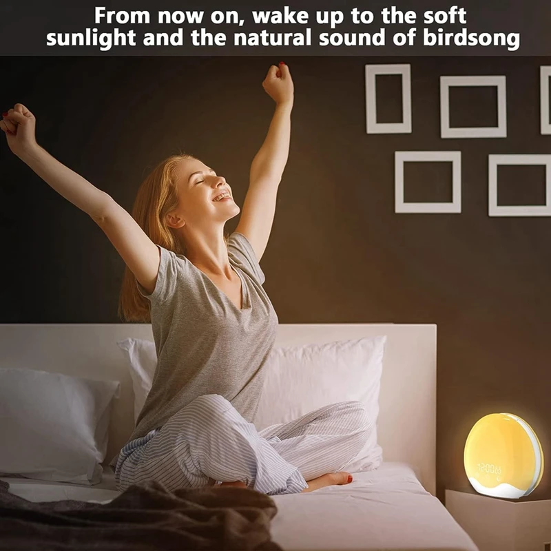 Sunrise Alarm Clock Wake Up Light With Touch Control,Dual-Sided Light Alarm Clock For Bedroom,Dual Alarm & Snooze Easy To Use