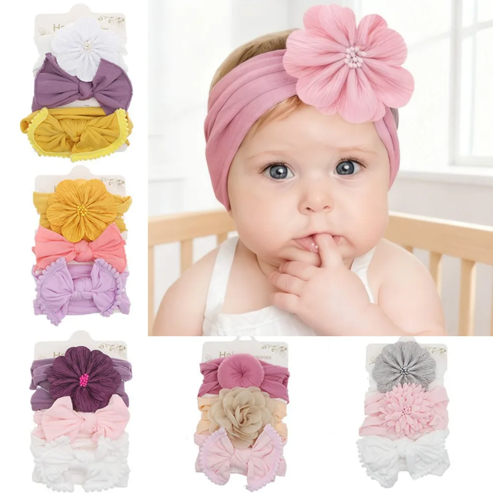 

3 шт./компл., детская повязка на голову с бантом, однотонная повязка для волос для малышей, осенний кашемировый эластичный теплый платок для новорожденных, детские аксессуары для волос для девочек