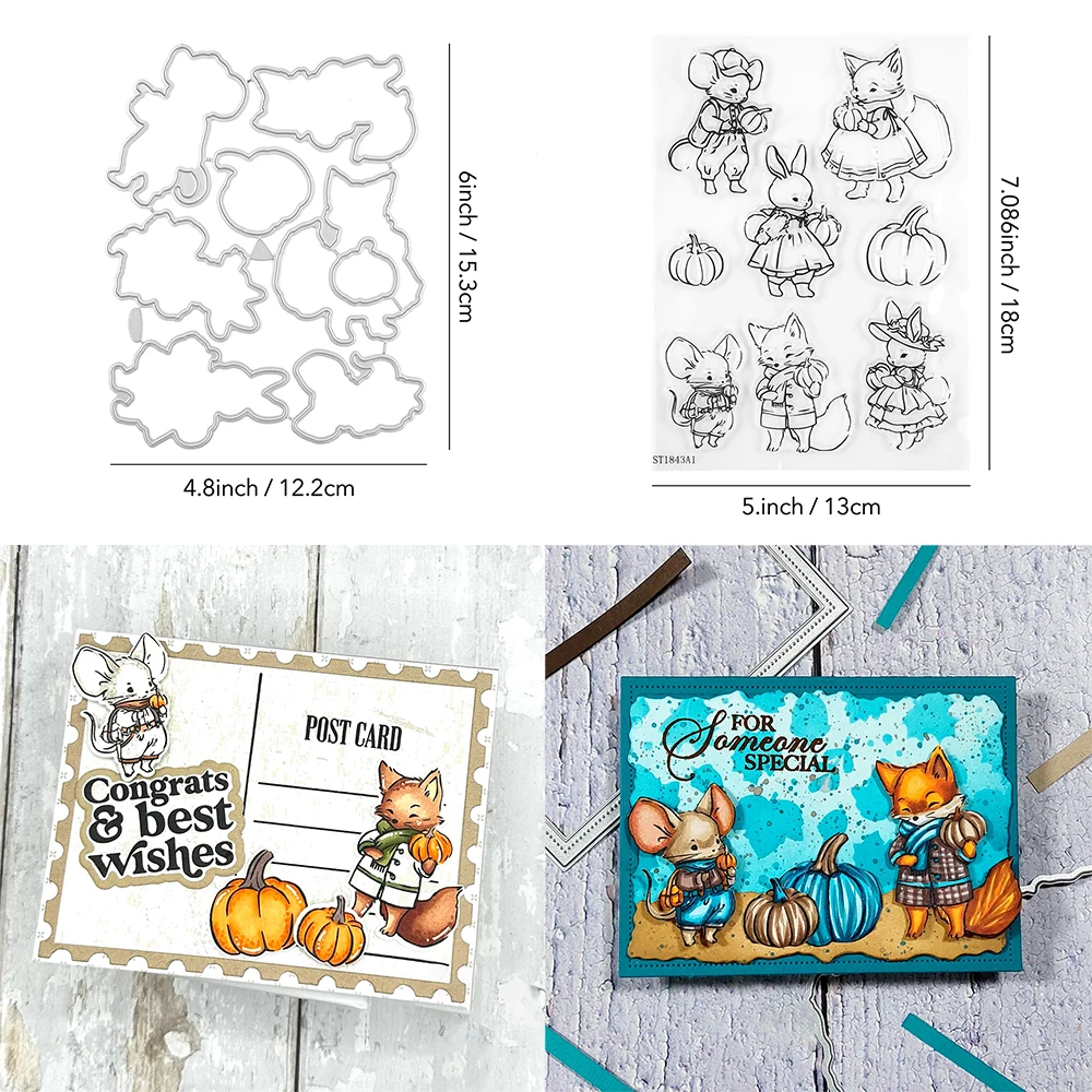Mäuse Fuchs Kaninchen Kürbis Stanzformen/Klar Stempel für DIY Thanksgiving Day Ernte Thema Dekor Papier Karte Album Dekor Handwerk