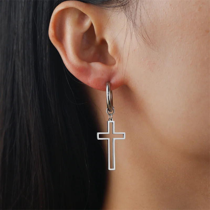 Pendientes de acero inoxidable chapados en cruz gótica, pendientes de Aro para mujeres y hombres, pendiente colgante de Rayo de tendencia, joyería, regalos de fiesta