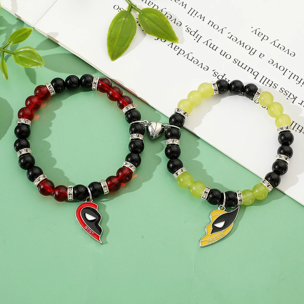 1pair Marvel Deadpool & Wolverine Bracelet Love Combination Magnetic Red and Yellow Best Friend Bracelet Holiday Gifts