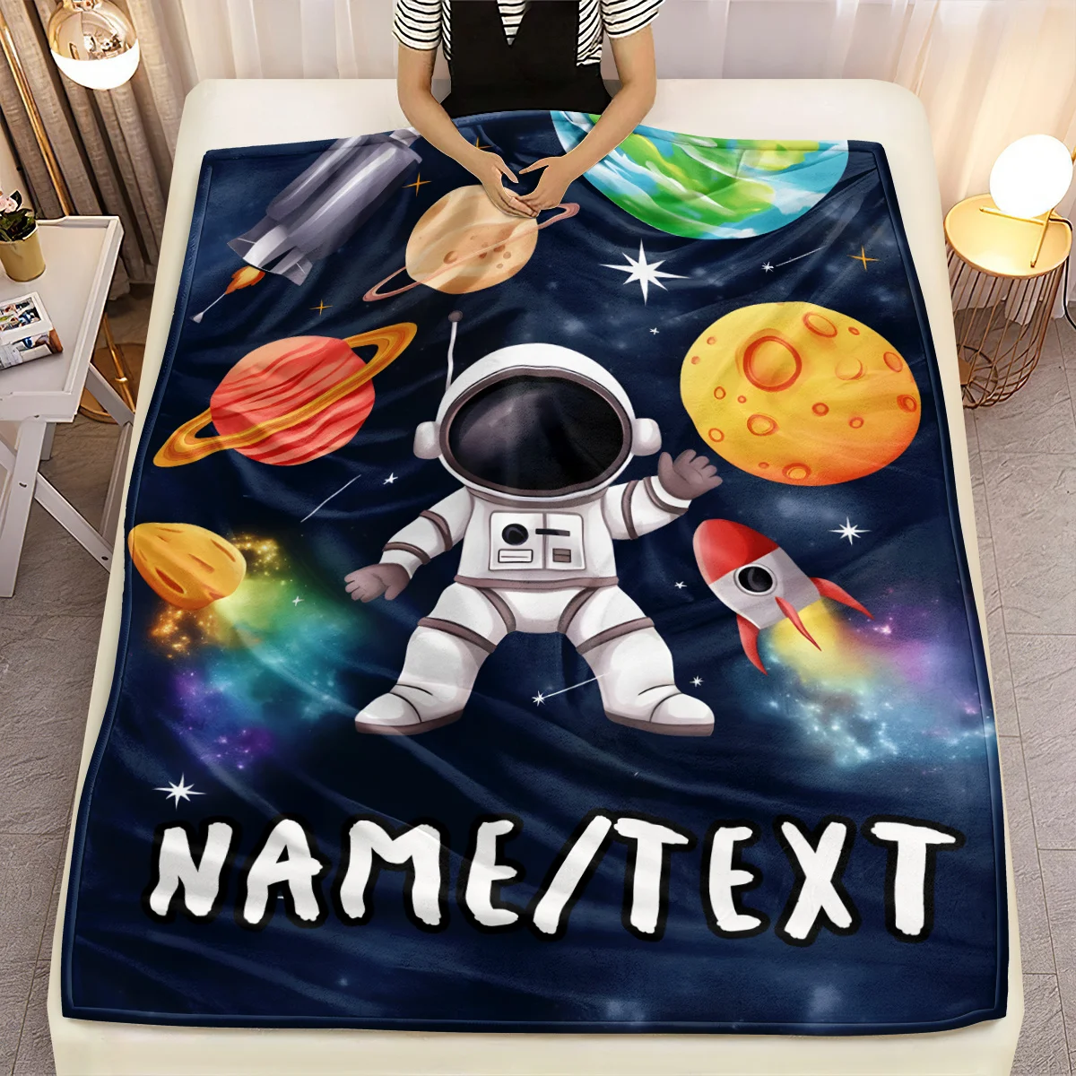 Anpassbare Flanelldecke mit Weltraummotiv – eine weiche und leichte paraboldecke mit Astronauten- und Planetenmotiven