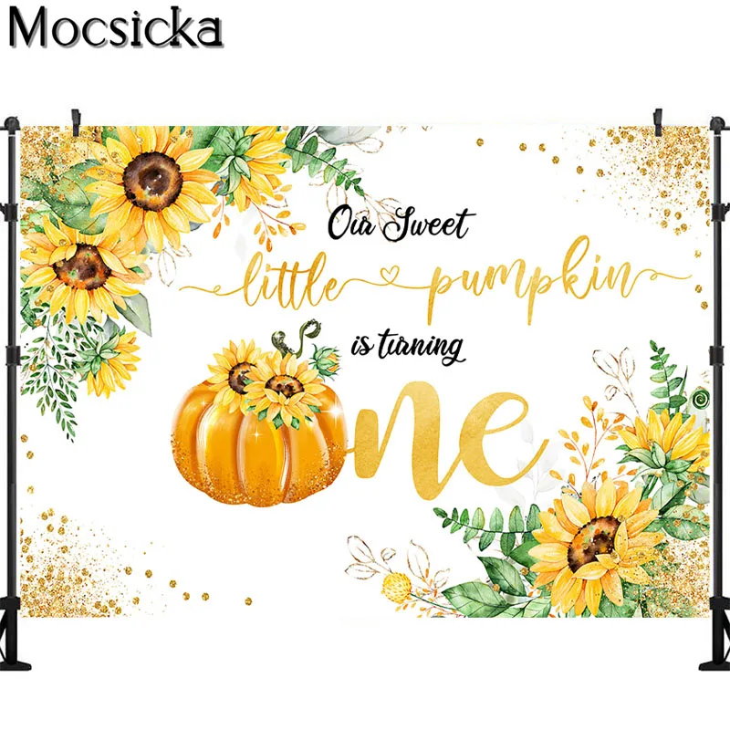 Sweet Girl 1st Birthday Party Backdrop Fall Golden Pumpkin Sunflower Photography Background Cake Table Decorations Banner Props