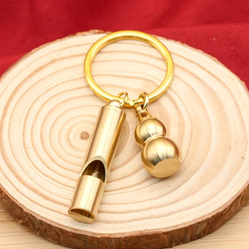New Brass Whistle Hollow Gourd Keychain Outdoor Survival Carry On Luggage Pendant