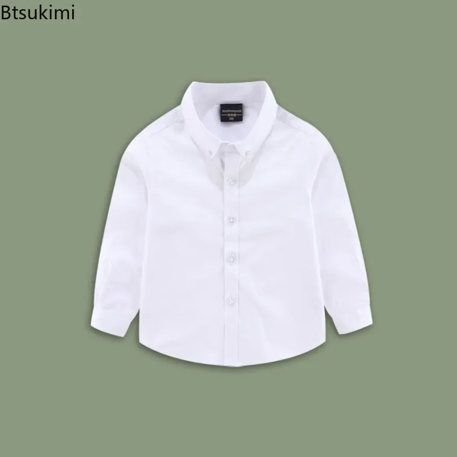 Boys White Shirts Spring Autumn Tops for Kids School Uniform Children T-shirts Cotton Teenager Undershirts Baby Tees 110-180CM