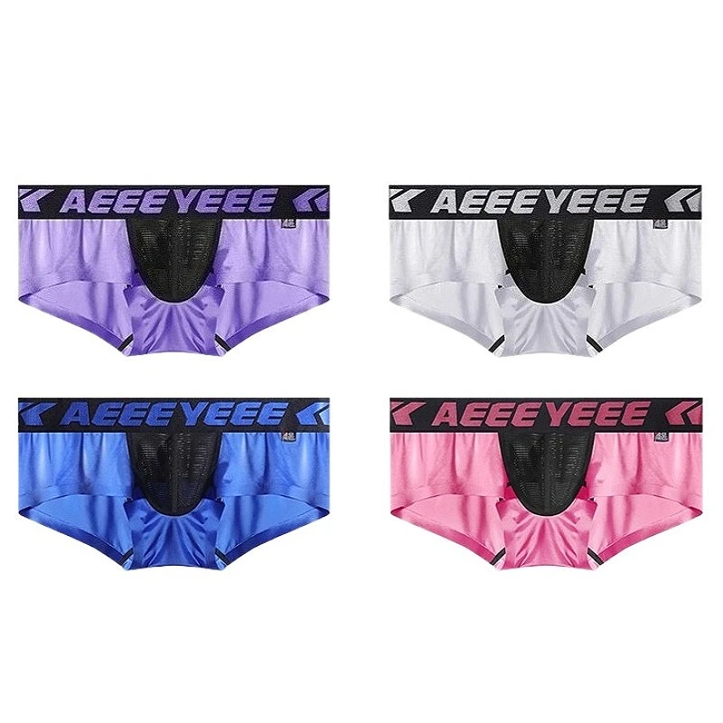 

Ice Silk Sexy Men Underwear Shiny Shorts Boxers Mesh U Convex Pouch Boxershorts Man Swimming Trunks Silky Male Panties Briefs