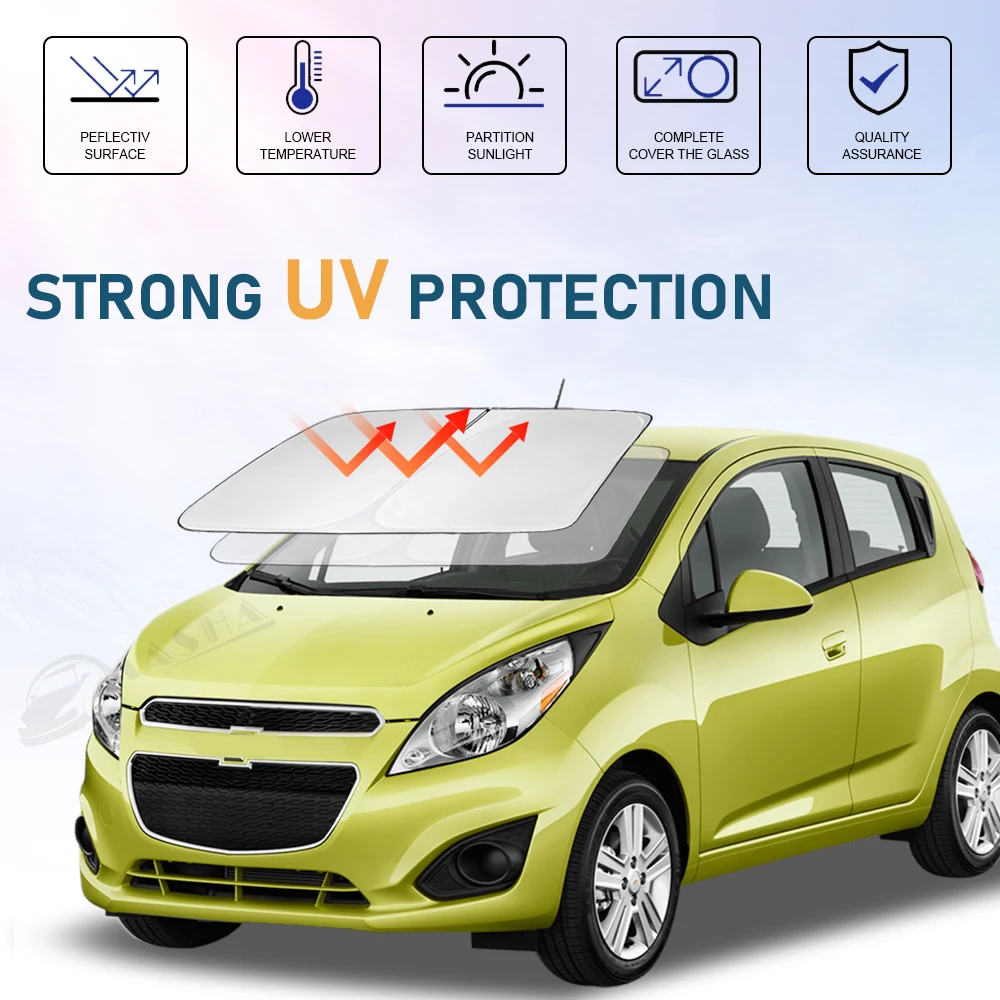 Windshield Sun Shade for Chevrolet / Chevy Spark 2013-2021 2022 2023 Window Sunshade Sun Visor Protector Foldable Blocks UV Rays