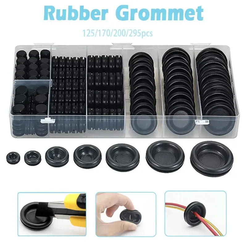 

1set Rubber Grommet Assortment Kit Ring Gasket Firewal Hole Plug Set for Wire Electrical Appliance Plumbing 125/170/200/295 Pcs