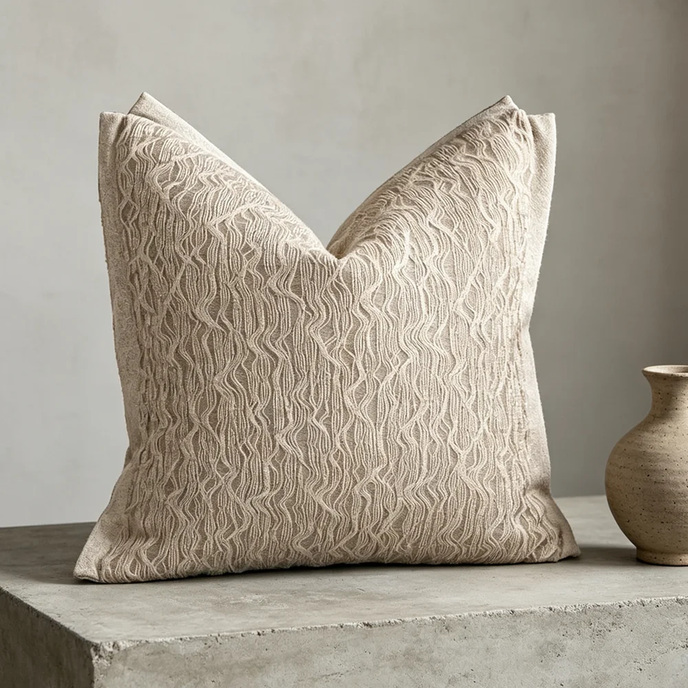 Luxurious Natural Linen Jacquard Woven Living Room Cushion Cover Sofa Decorative Hotel Pillow Case Modern Square 1 Piece Pack