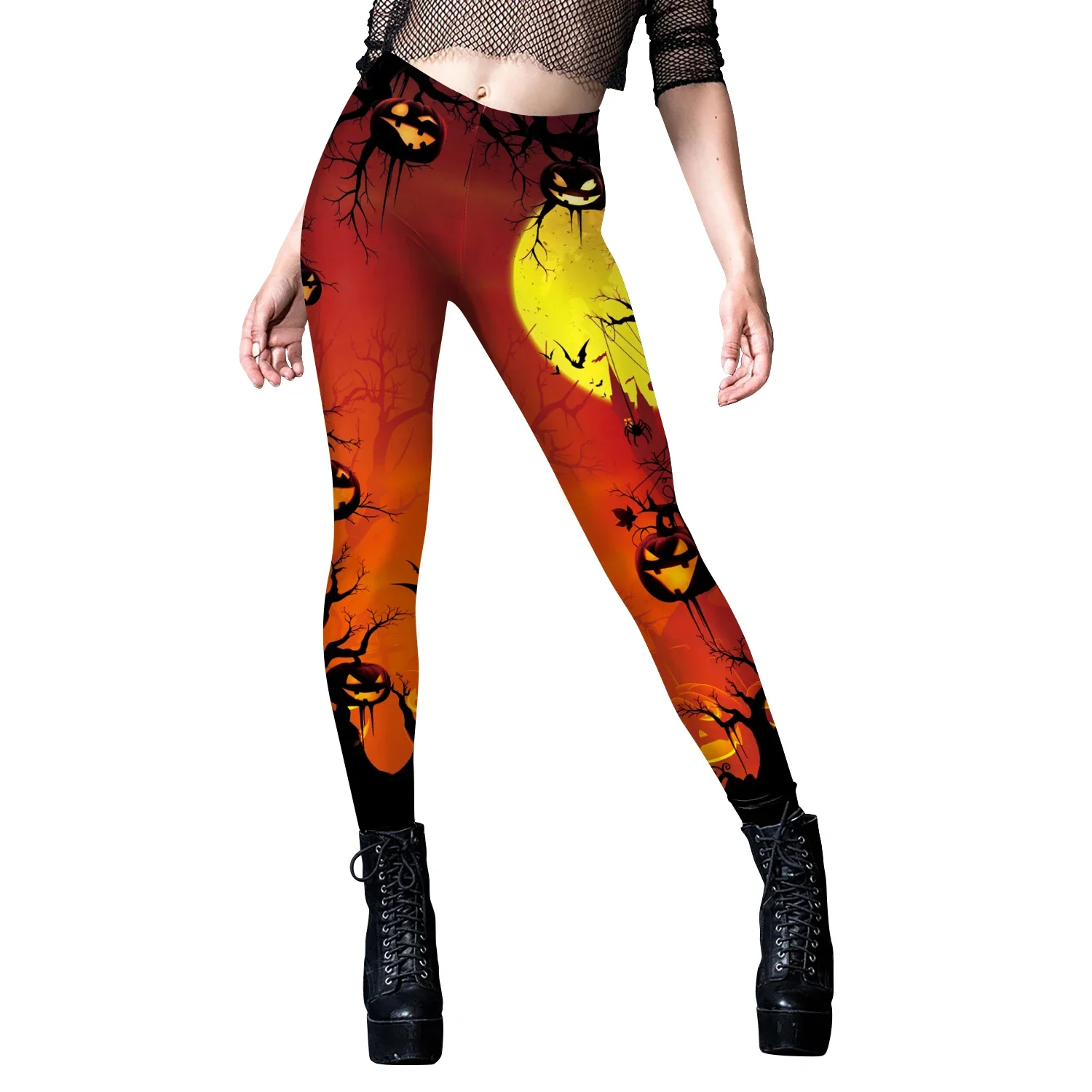 Women Leggings Sexy Tights Party Knight Wear Halloween Pumpkin Ghost Rose Skull Print Trousers Mid Waist Workout Pants