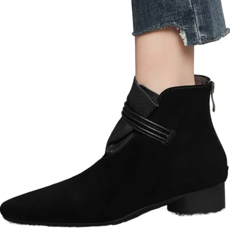 2026 Autumn-Winter ​Pointed-toe Medium Heel Short Boots for Women Arrival Retro Thick Heel Slimming Fashion Boots Big Size 35-42