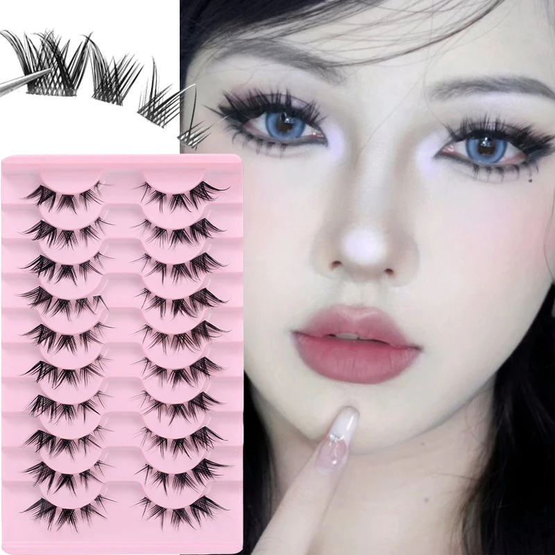 10Pairs Cat Eye False Eyelashes Faux Mink Eyelashes Winged End Eye Elongated Eyelash Fake Lashes Soft Natural Full Strip Lashes