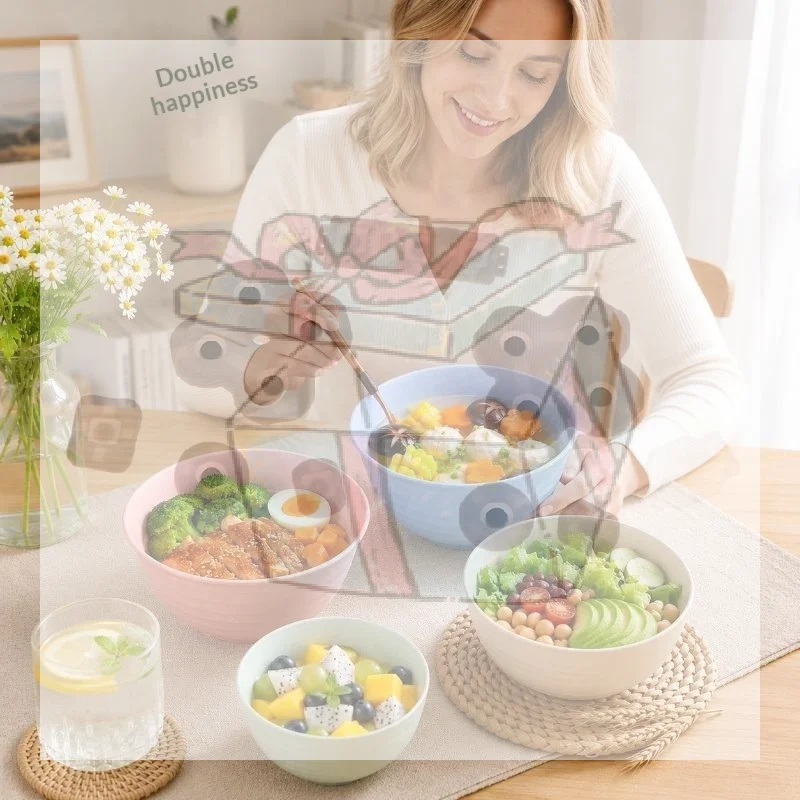 Wheat Straw Anti-Fall Bowl Dinner Bowl Bamboo Fiber Divided Dining Bowl Cartoon Snack Tray Breakfast Dishes Kitchen Tableware