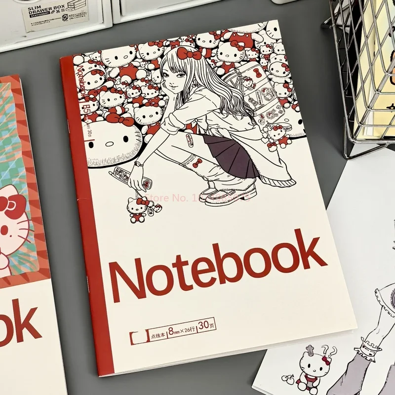 New Miniso Hello Kitty Junji Ito Jointly Notebook A4 Horizontal Line Hardshell Stationery Anime Kawakami Tomie Notebook Gifts