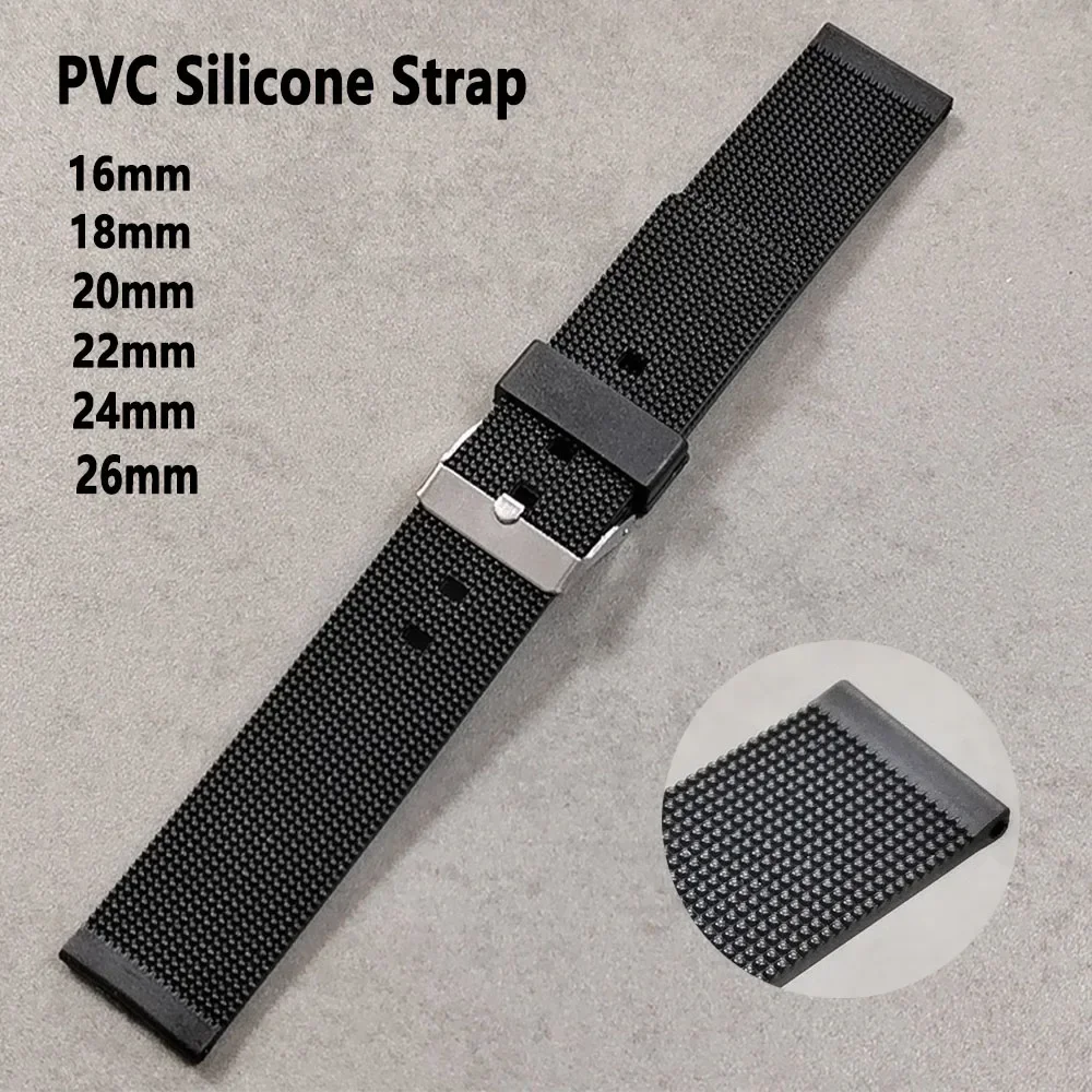 Silicone Watch Strap 16mm 18mm 20mm 22mm 24mm 26mm Plastic PVC Bracelet Soft Waterproof Watchband Men Women Replace Wristband