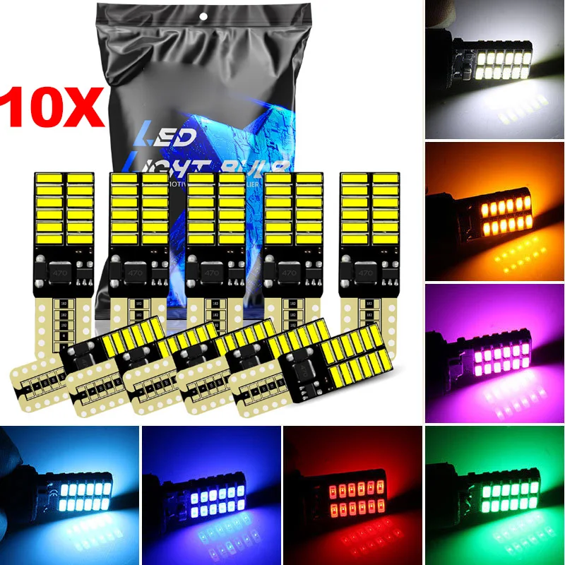 10 PCS T10 W5W 194 LED Signal Light Canbus 12V 6000K White 4014 SMD Car Interior Dome Door Maps Trunk License Plate Lamps