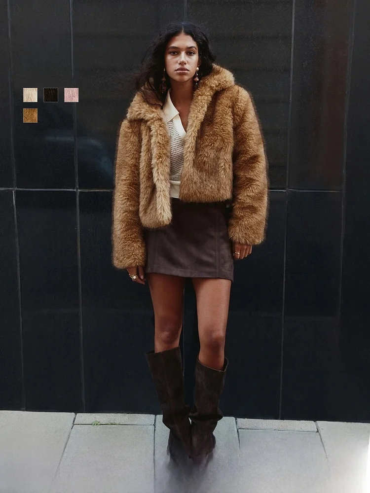 

Женская свободная укороченная куртка H&M из искусственного меха для молодых и женщин среднего возраста