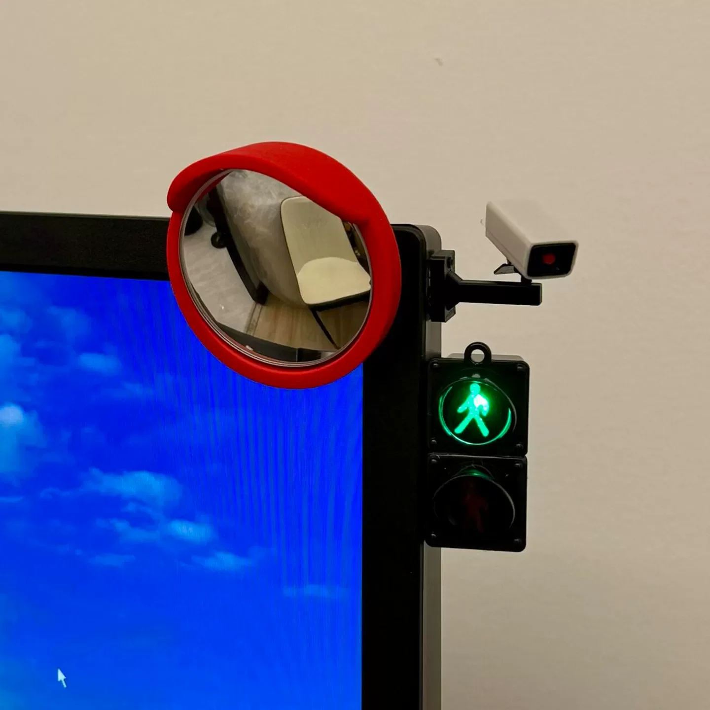 Funny Simulated Surveillance Camera Mirror Ornament, Desktop & Monitor Decor for Office Workstation, Adhesive Tape Included