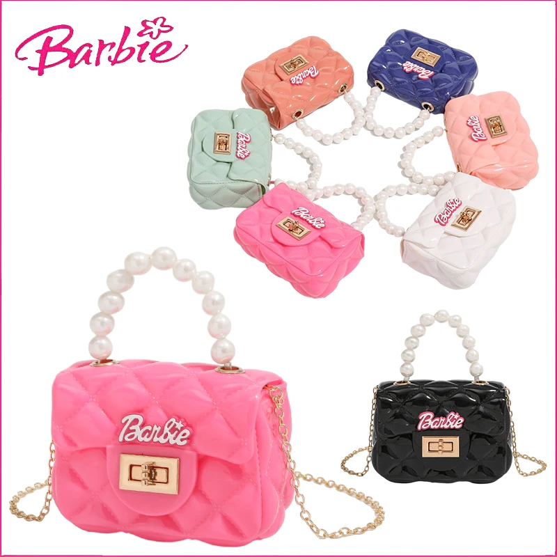 Kawaii Barbies Girly Shoulder Bags Cute Anime Mini Chain Pearl Handbag Earphone Cover Cute Jelly Bag Small Bag Zero Wallet Gift