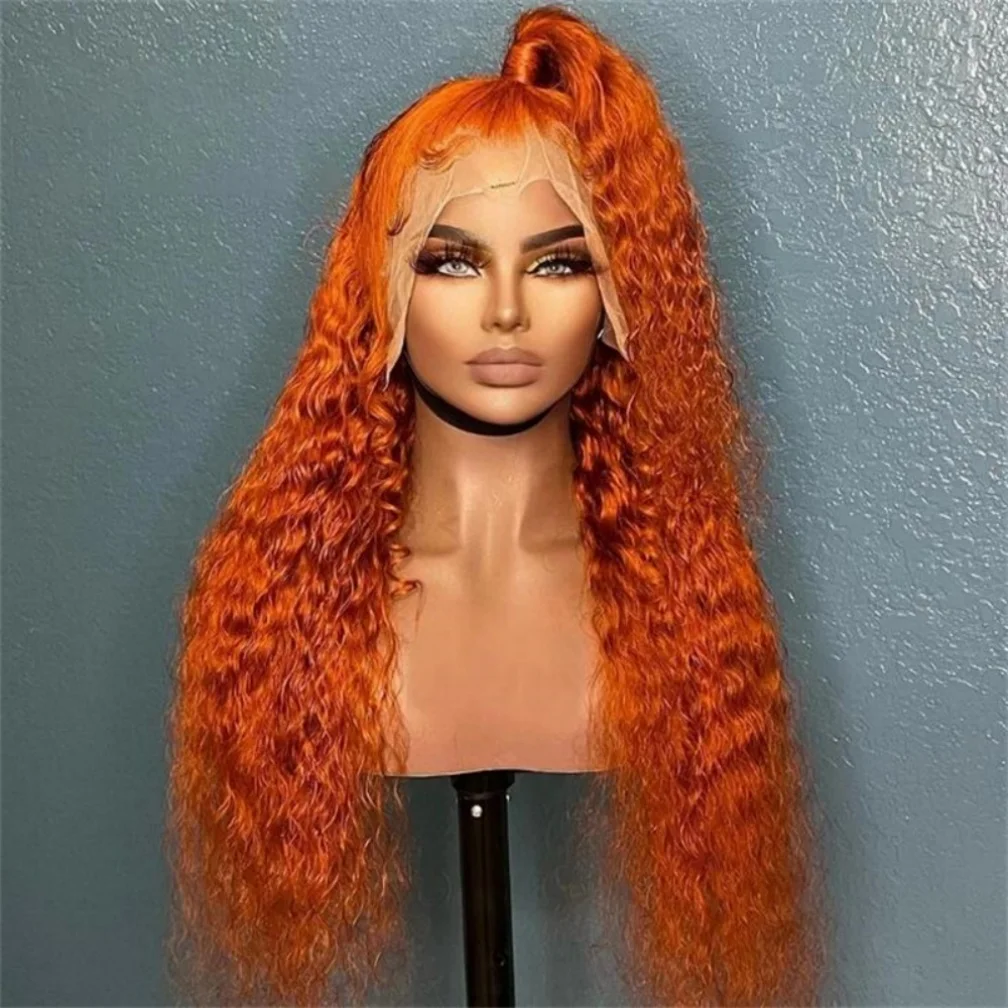 Orange Soft 24 Inch Long 180 Density Kinky Curly Hair Wig HD Lace Front Wig Suitable With Baby Hair For Women Heat-Resistant Preplucked Glueless Synthetic Daily Use Wig