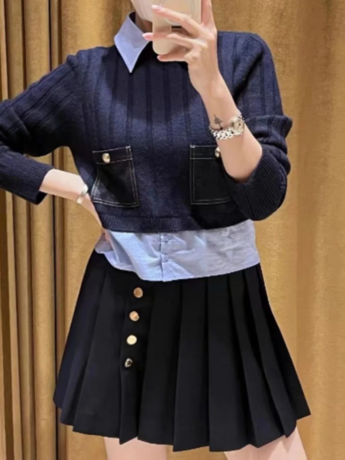 

Quali S Home Design Sense Color Blo irt Collar Removable Knitwear Sweet Sle Long Sve Wool Blend Pullover Sweater