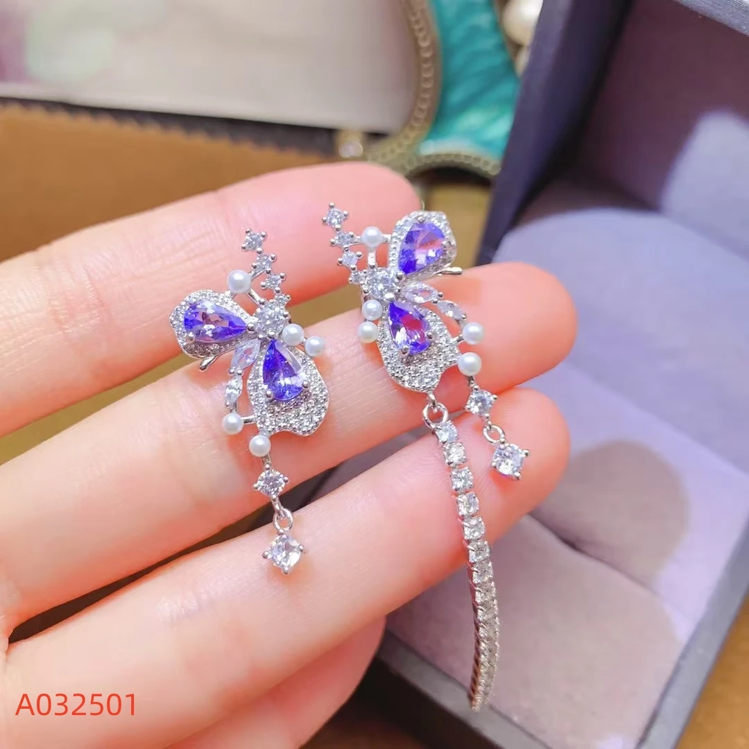 

Natural Tanzanite Aquamarine Butterfly Women's Earrings S925 Silver Electroplating Process Inlaid High Clarity Support Testing