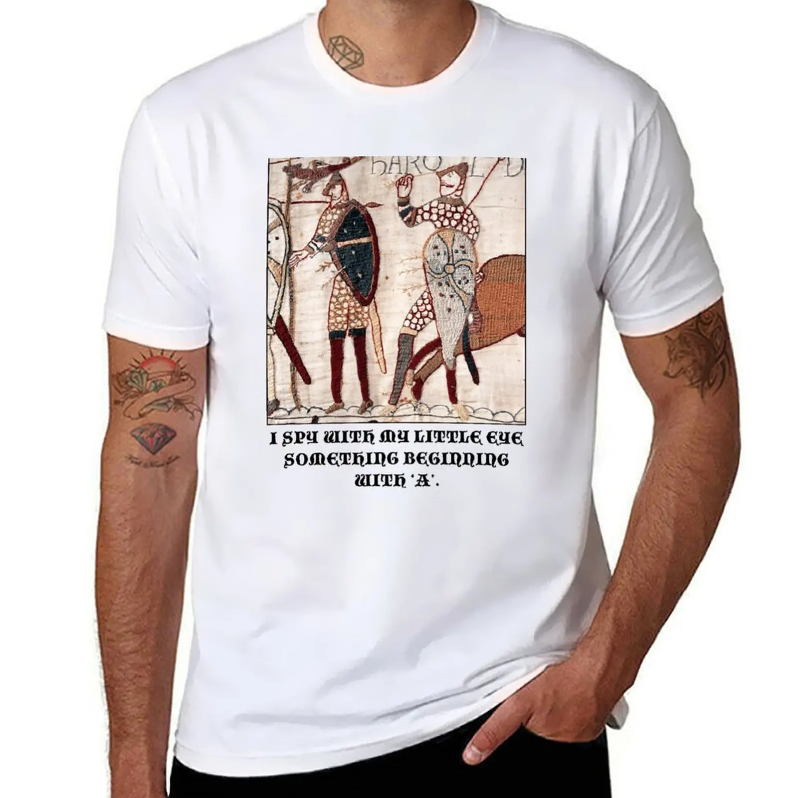 

Bayeux Tapestry - I Spy With My Little Eye Something Beginning With T-Shirt Basic Plain Short Sleeve Crew Neck Tee