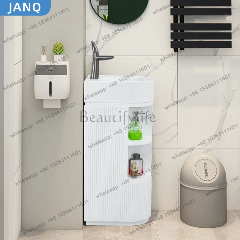 Column basin integrated floor type artificial stone round thin edge simple hotel engineering special Nordic column wash basin