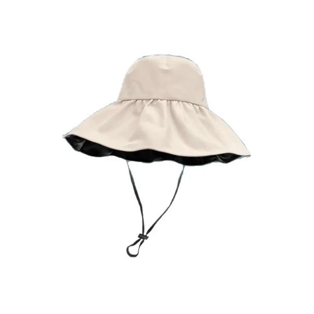 Solid Color Women Fisherman Hat Anti-Ultraviolet Foldable Wide Brim Sun Hat Adjustable Sunshade Sun Protection Hat Outdoor