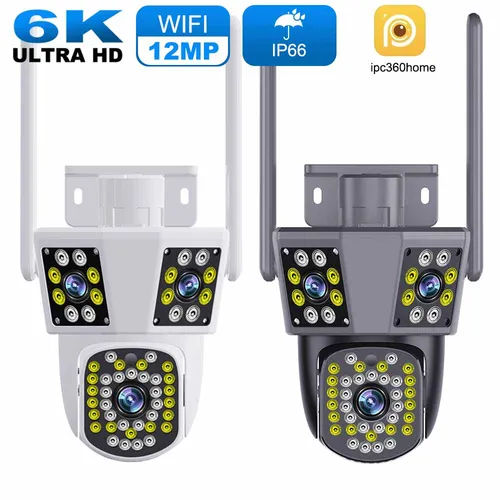 Cámara IP WIFI 6K 12MP HD cámara PTZ de tres lentes cámara de seguridad con detección de movimiento al aire libre vigilancia impermeable