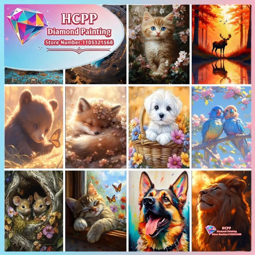 Tier-Landschaft Diamant-Malerei-Set Quadratische Runde Diamanten 5D DIY Katze Fuchs Mosaik Handgemachte Kunst Einzigartiges Exquisites Geschenk Heim-Dekoration