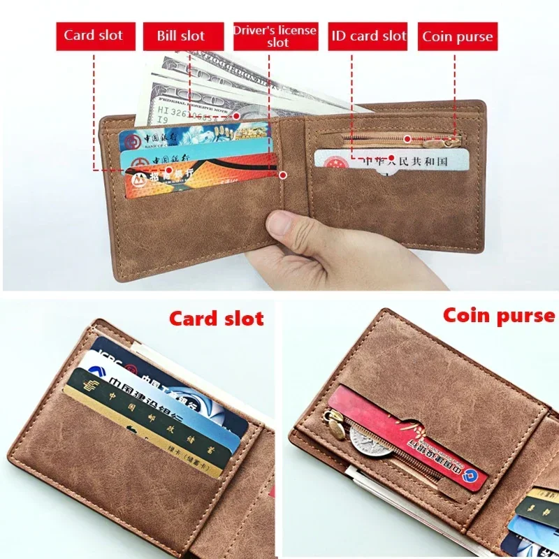 Hot Selling Leather Wallet Top Men Coin Bag Minimalist Thin Purse Card Pack Purse Business Short Wallet for Men 2023 New Fashion