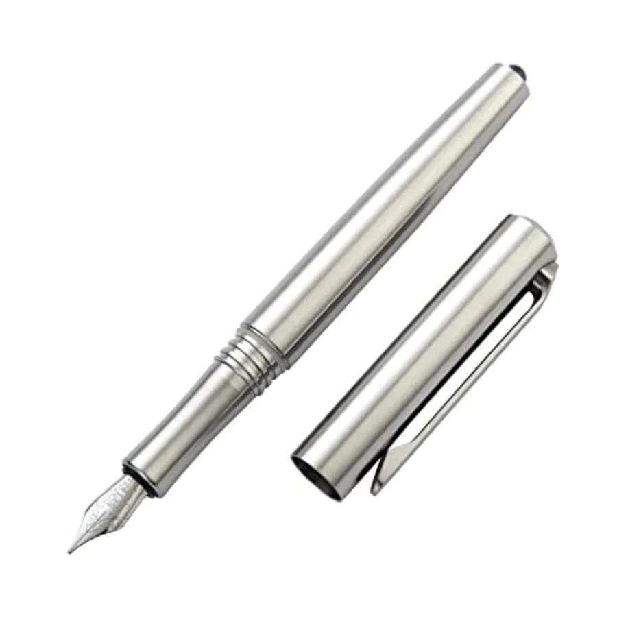 

Deluxe Titanium Fountain Pen Glass Breaker Pen Good Writing with SCHMID Nib Made in Germany w/o Ink Silver Pen Comes with Black