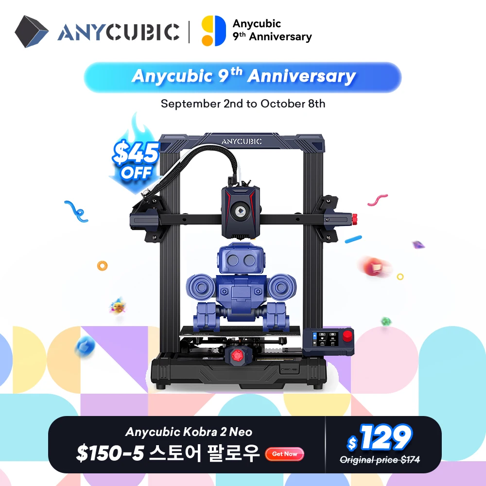 ANYCUBIC Kobra 2 Neo Mini FDM 3D 프린터, 최대 인쇄 속도 250 mm/s 9.8in/s, UI 디자인 통합 압출기, 신제품 