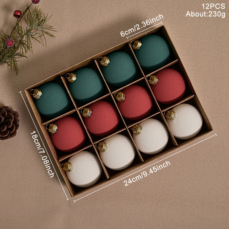 12pcs 6cm Christmas Ball Ornaments Vintage Color Textur Christmas Tree Party Decoration New Christmas Spheres Pendant 2024