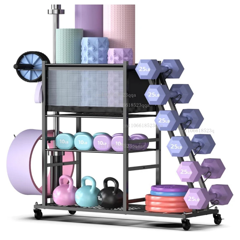 Home Gym Storage Dumbbell Weight Stand Kettlebell Yoga Mat Holder Sports Equipment Display Rack Fitness Accessories with 4wheels