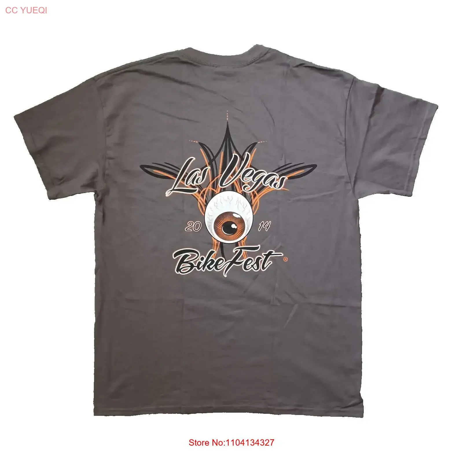 Camiseta para hombre Las Vegas Bike Fest, talla L, gris, doble cara, estilo vintage lavado y elástico, para uso diario, del Rally de Motocicletas Reno 2014