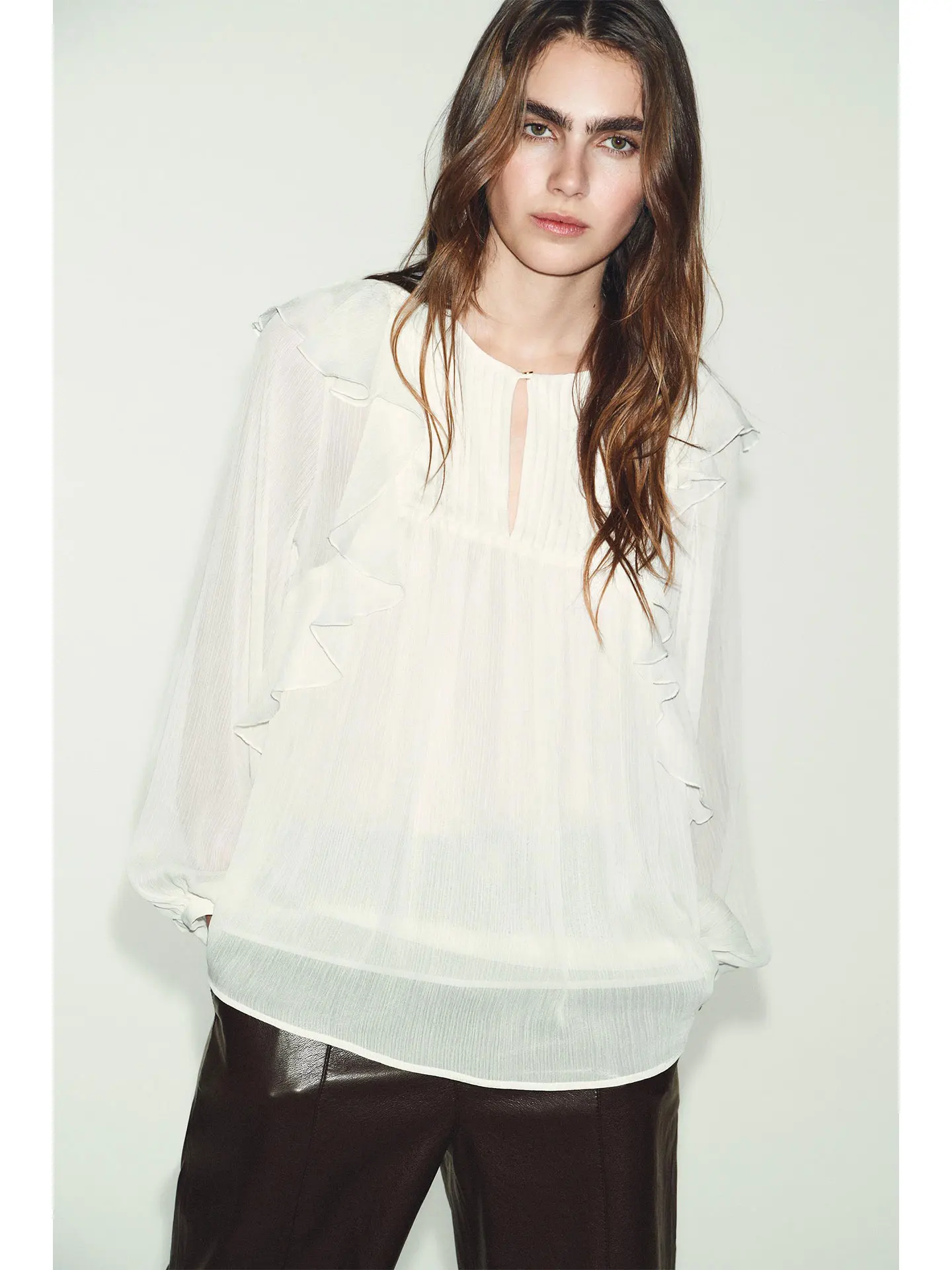 

Женская декоративная плиссированная многослойная блузка с длинным рукавом и круглым вырезом, весна 2026, модная, уникальная, красивая