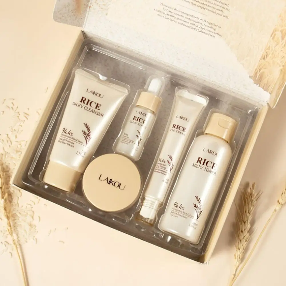 Rice Radiance Skincare Set Hydrate moisturize Firming Fade fine lines Smooth Cleanser Toner Serum Eye Cream Essence Cream set