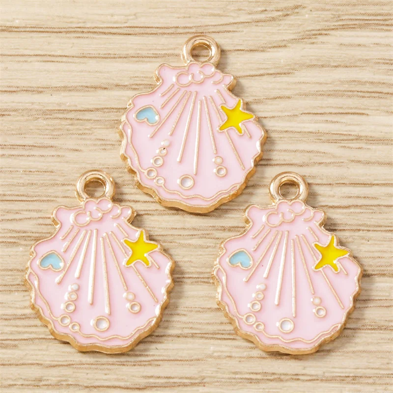 Tusember 10pcs Enamel Cute Cartoon Conch Shell Charms Pendants for Necklaces Handmade DIY Summer Beach Jewelry Making Craft