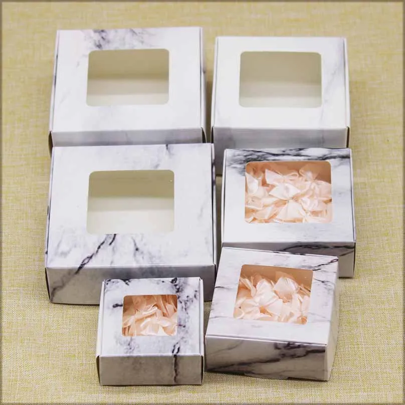 تغليف الهدايا ورق الكرافت مع نافذة ، متعددة الحجم ، ورقة صندوق من الرخام مع النوافذ ، عيد الميلاد علبة التعبئة والتغليف ، 10 قطعة #5