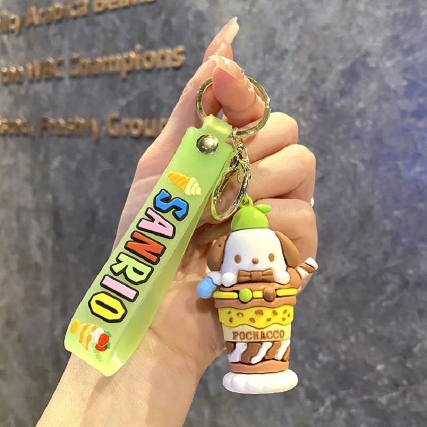 아이스크림 Sanrio 헬로 키티 피규어 키 체인 Kuromi 마이 멜로디 액션 피규어 모델 PVC 열쇠 고리 Cinnamoroll 생일 선물